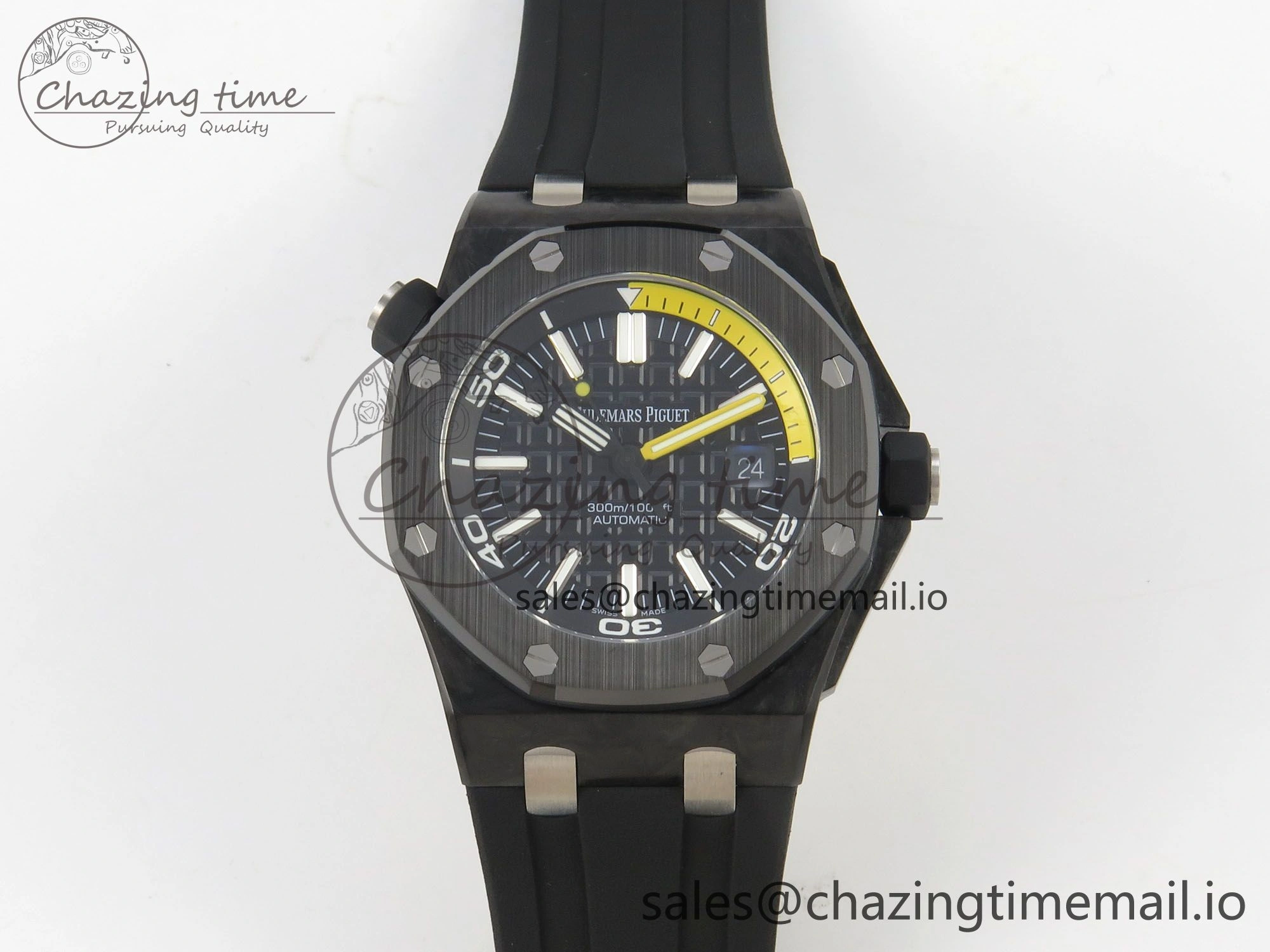 Royal Oak Offshore Diver 15707 Black Ceramic APSF Black Yellow Dial on Black Rubber Strap SH3120 Super Clone