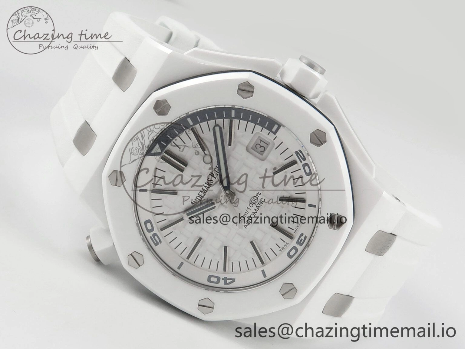 Royal Oak Offshore Diver 15707 White Ceramic APSF White Dial on White Rubber Strap SH3120 Super Clone