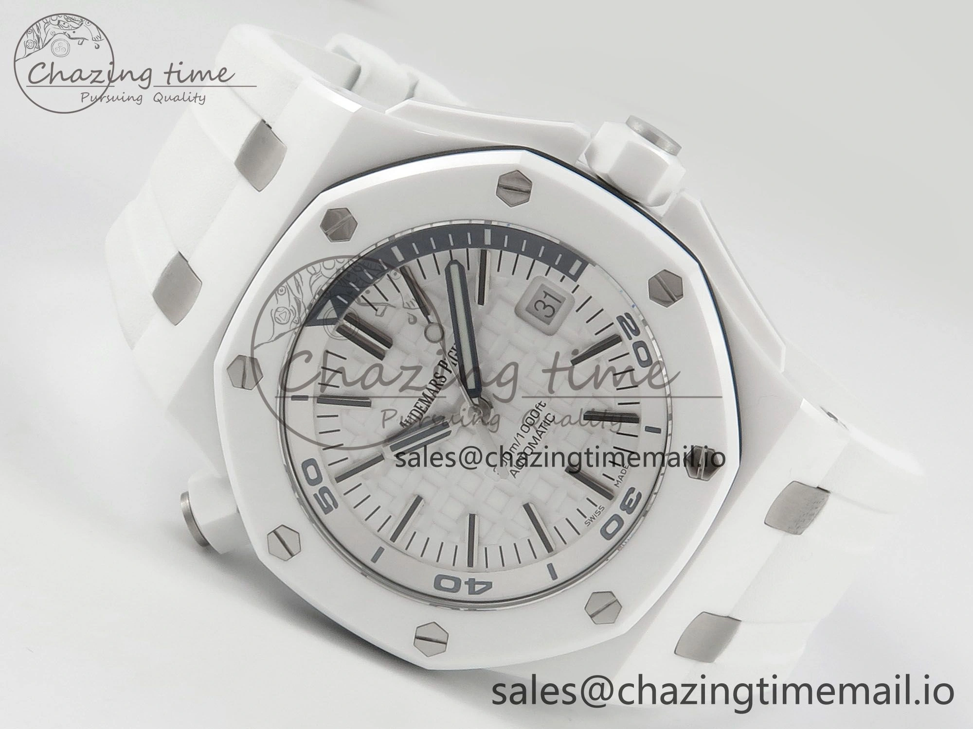 Royal Oak Offshore Diver 15707 White Ceramic APSF White Dial on White Rubber Strap SH3120 Super Clone