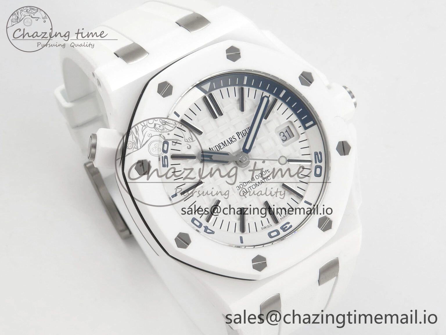 Royal Oak Offshore Diver 15707 White Ceramic APSF White Dial on White Rubber Strap SH3120 Super Clone