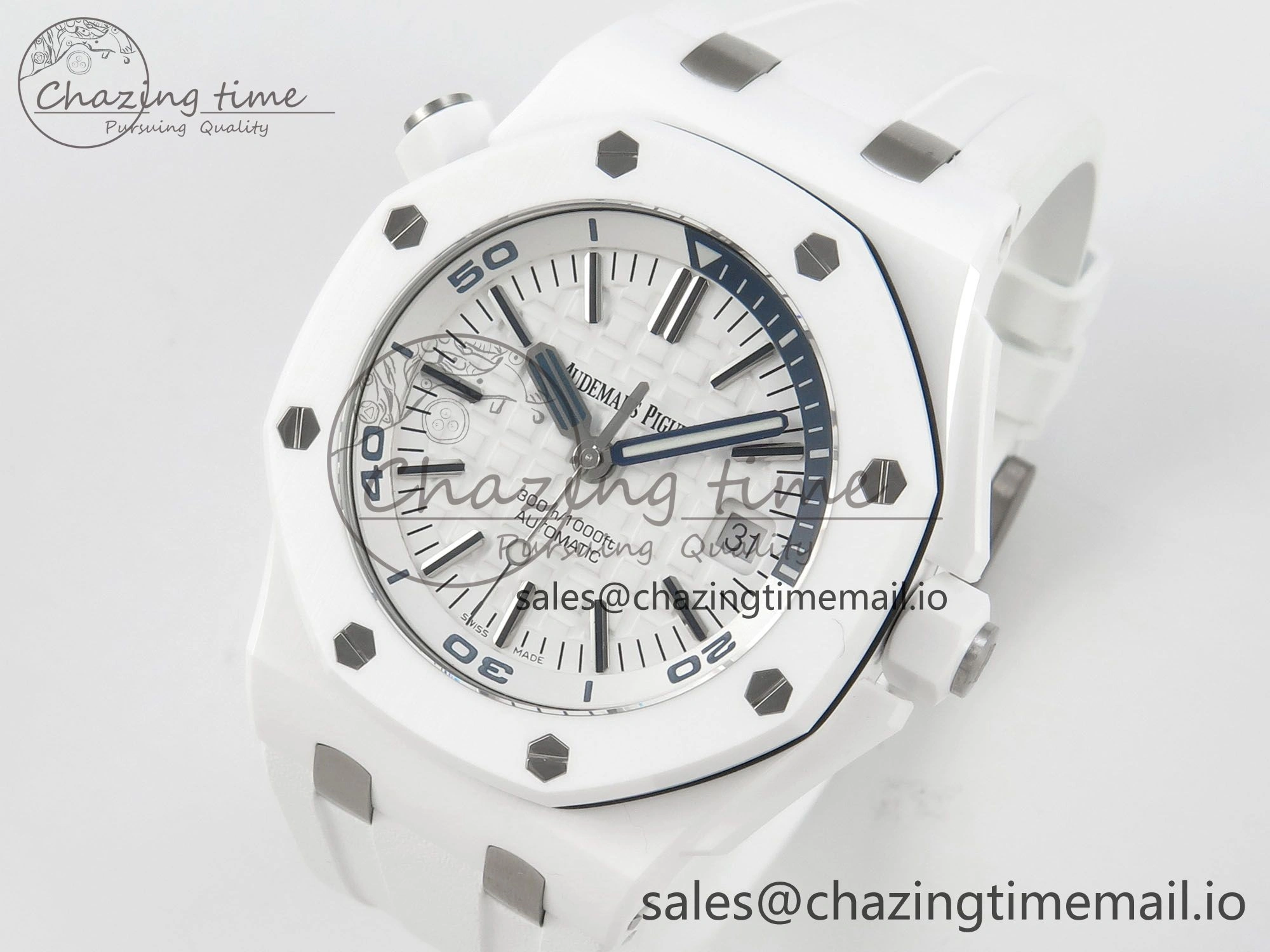 Royal Oak Offshore Diver 15707 White Ceramic APSF White Dial on White Rubber Strap SH3120 Super Clone