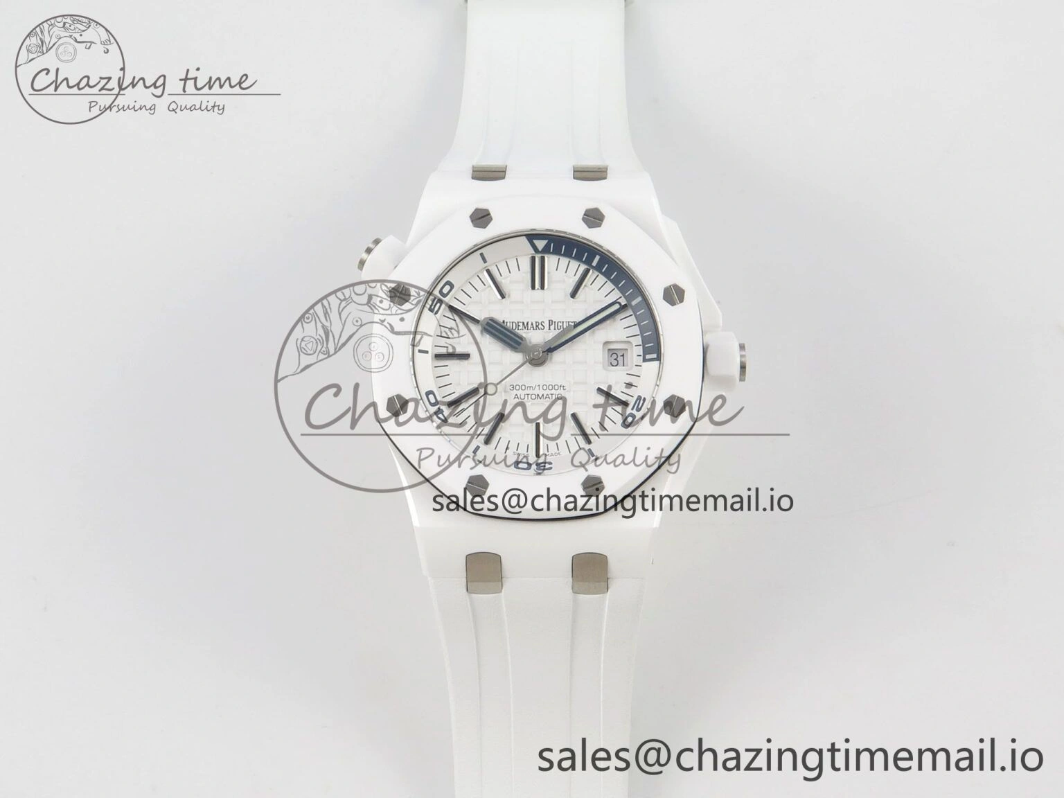 Royal Oak Offshore Diver 15707 White Ceramic APSF White Dial on White Rubber Strap SH3120 Super Clone