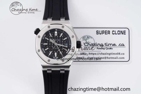 Royal Oak Offshore Diver 15710 APSF 1:1 Best Edition Black Dial on Black Rubber Strap V2 A3120 Super Clone