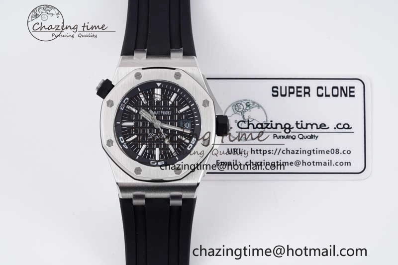 Royal Oak Offshore Diver 15710 APSF 1:1 Best Edition Black Dial on Black Rubber Strap V2 A3120 Super Clone