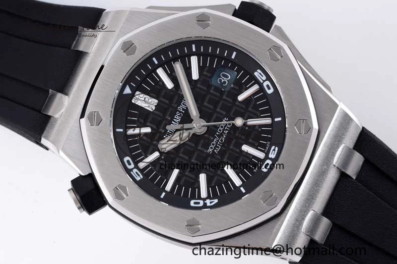 Royal Oak Offshore Diver 15710 APSF 1:1 Best Edition Black Dial on Black Rubber Strap V2 A3120 Super Clone