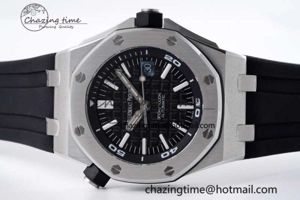 Royal Oak Offshore Diver 15710 APSF 1:1 Best Edition Black Dial on Black Rubber Strap V2 A3120 Super Clone