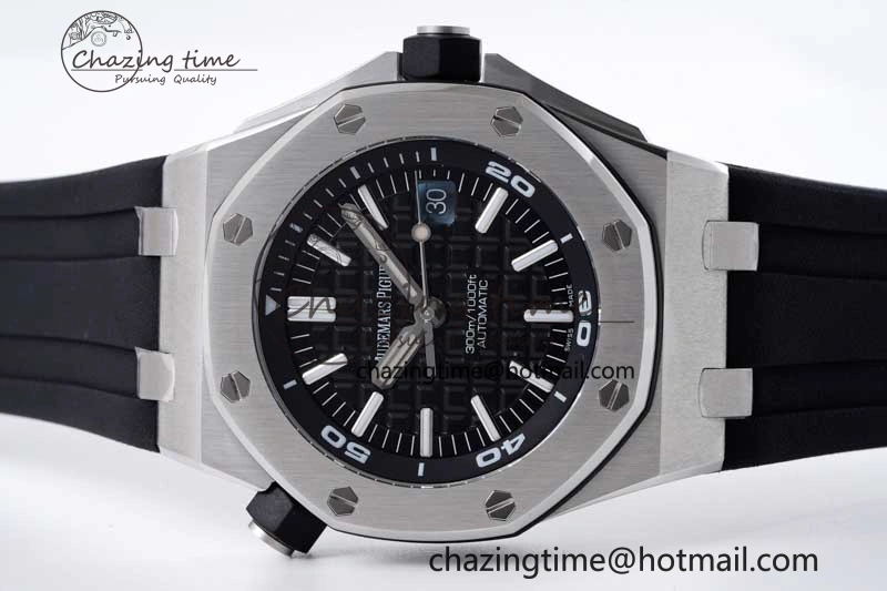 Royal Oak Offshore Diver 15710 APSF 1:1 Best Edition Black Dial on Black Rubber Strap V2 A3120 Super Clone