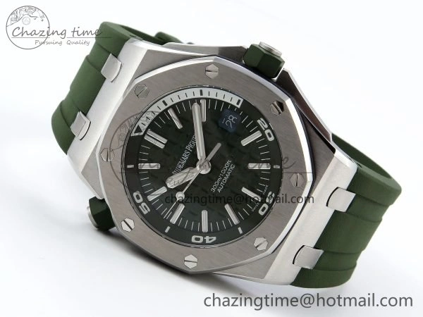 Royal Oak Offshore Diver 15710 IPF 1:1 Best Edition Green Dial on Green Rubber Strap SA3120 Super Clone