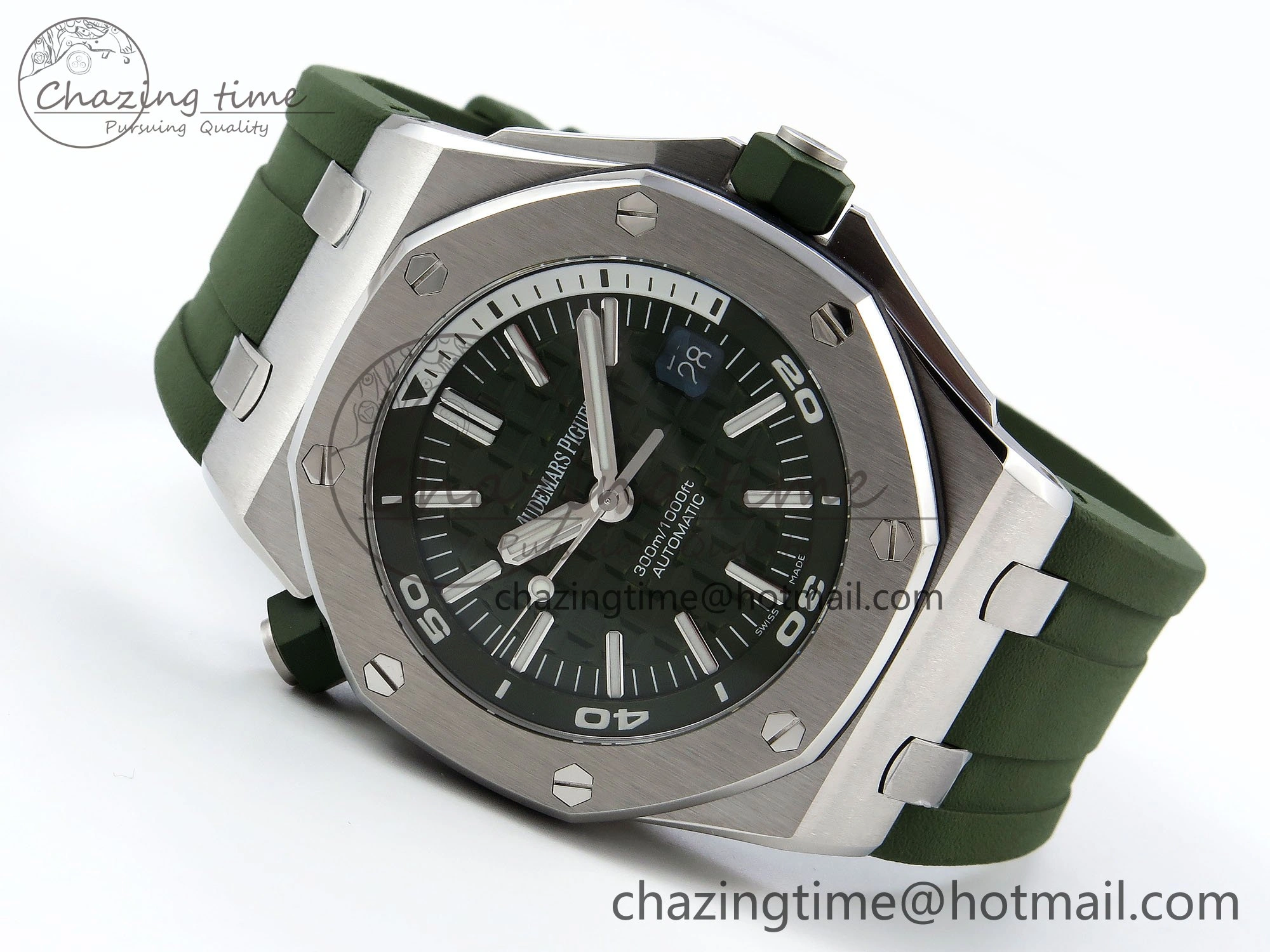 Royal Oak Offshore Diver 15710 IPF 1:1 Best Edition Green Dial on Green Rubber Strap SA3120 Super Clone