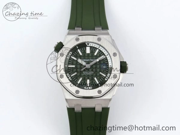 Royal Oak Offshore Diver 15710 IPF 1:1 Best Edition Green Dial on Green Rubber Strap SA3120 Super Clone