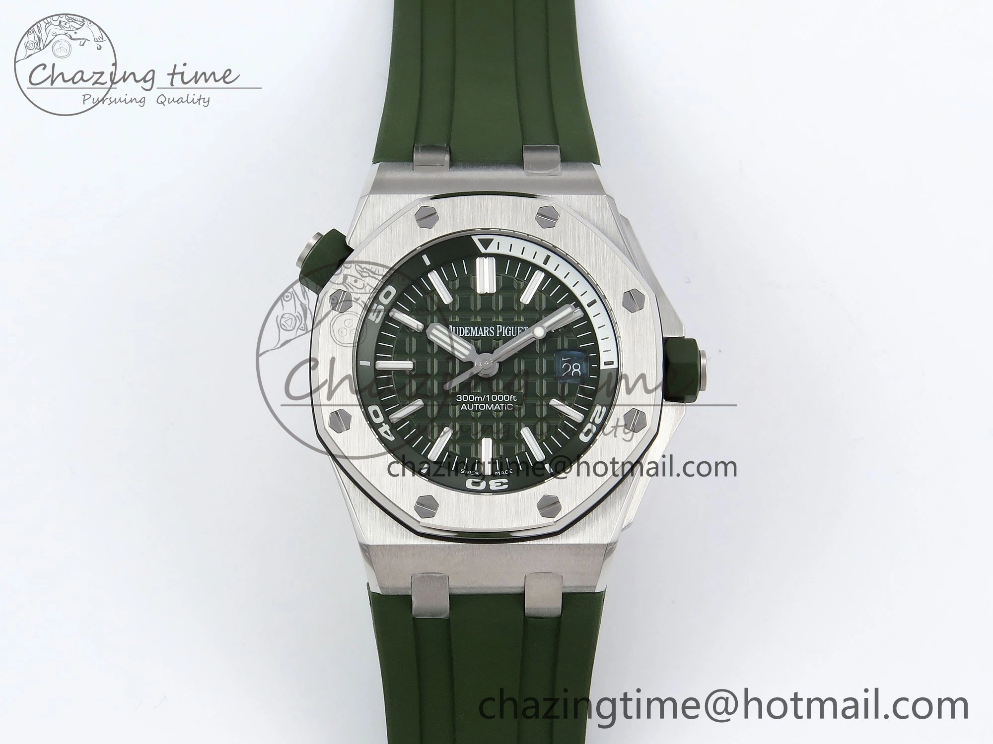 Royal Oak Offshore Diver 15710 IPF 1:1 Best Edition Green Dial on Green Rubber Strap SA3120 Super Clone