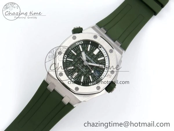 Royal Oak Offshore Diver 15710 IPF 1:1 Best Edition Green Dial on Green Rubber Strap SA3120 Super Clone