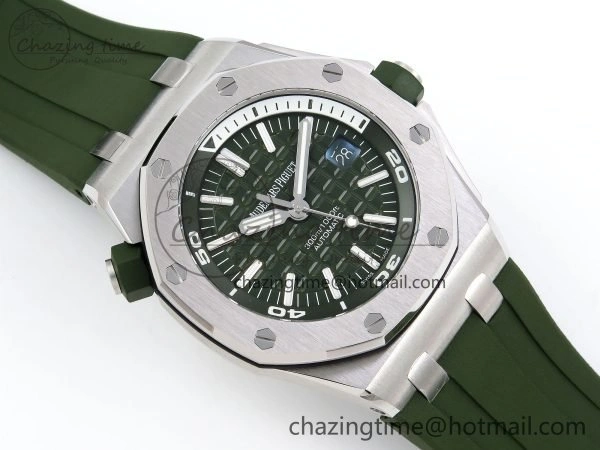 Royal Oak Offshore Diver 15710 IPF 1:1 Best Edition Green Dial on Green Rubber Strap SA3120 Super Clone
