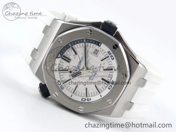 Royal Oak Offshore Diver 15710 IPF 1:1 Best Edition White Dial on White Rubber Strap SA3120 Super Clone