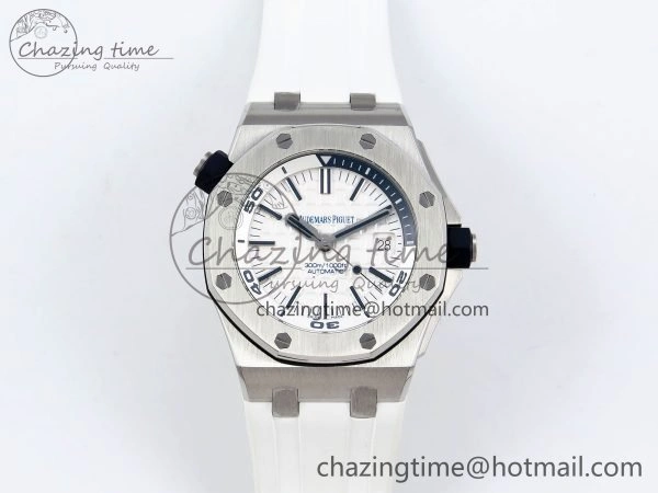 Royal Oak Offshore Diver 15710 IPF 1:1 Best Edition White Dial on White Rubber Strap SA3120 Super Clone