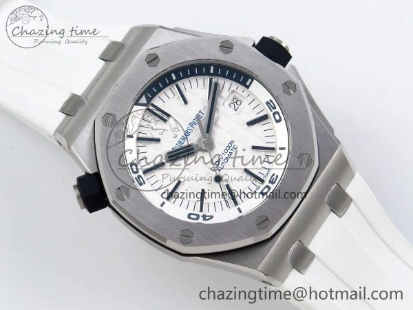 Royal Oak Offshore Diver 15710 IPF 1:1 Best Edition White Dial on White Rubber Strap SA3120 Super Clone
