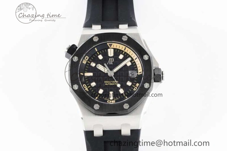 Royal Oak Offshore Diver 15720 Black Ceramic Bezel SS APF 1:1 Best Edition Black Dial on Black Rubber Strap A4308