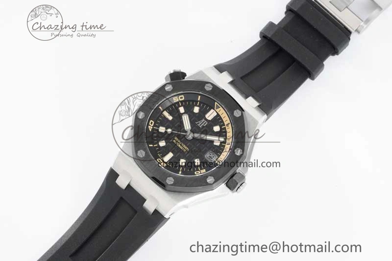 Royal Oak Offshore Diver 15720 Black Ceramic Bezel SS APF 1:1 Best Edition Black Dial on Black Rubber Strap A4308