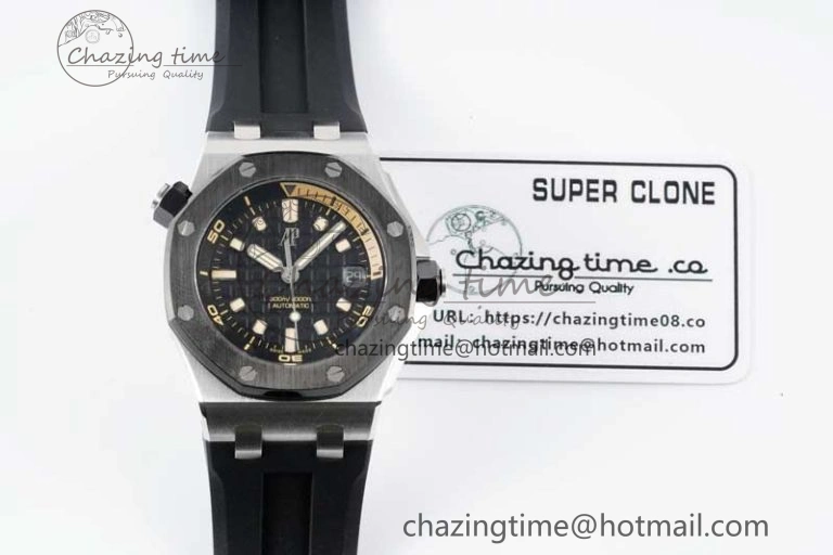 Royal Oak Offshore Diver 15720 Black Ceramic Bezel SS APF 1:1 Best Edition Black Dial on Black Rubber Strap A4308