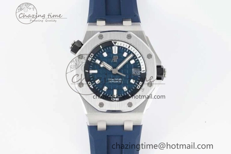 Royal Oak Offshore Diver 15720 SS APF 1:1 Best Edition Blue Dial on Blue Rubber Strap A4308