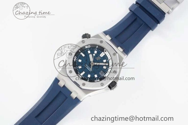 Royal Oak Offshore Diver 15720 SS APF 1:1 Best Edition Blue Dial on Blue Rubber Strap A4308