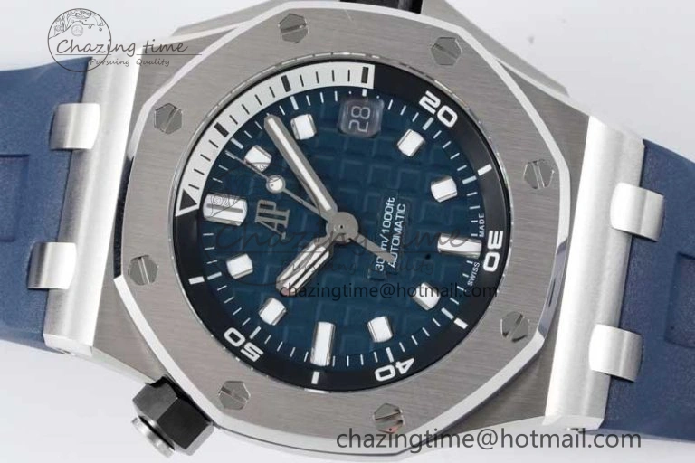 Royal Oak Offshore Diver 15720 SS APF 1:1 Best Edition Blue Dial on Blue Rubber Strap A4308