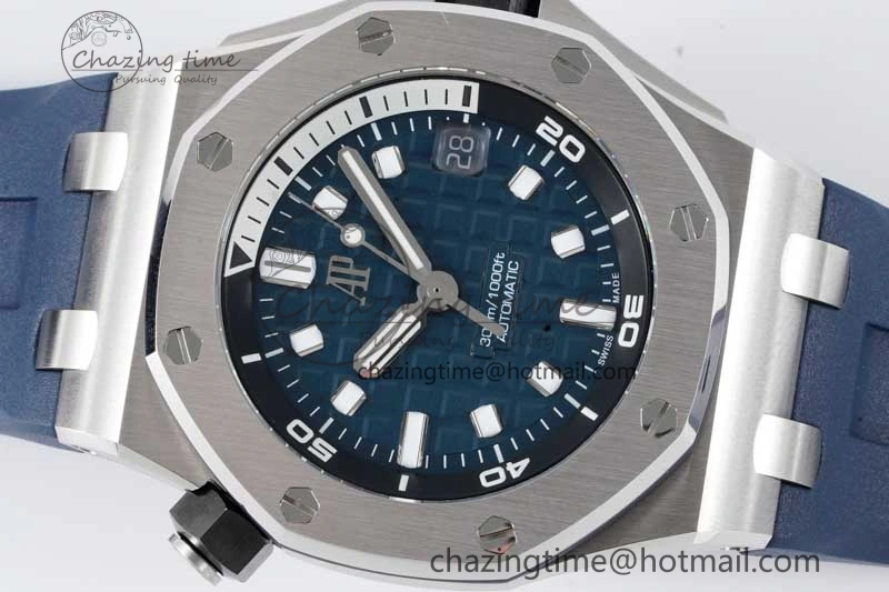 Royal Oak Offshore Diver 15720 SS APF 1:1 Best Edition Blue Dial on Blue Rubber Strap A4308