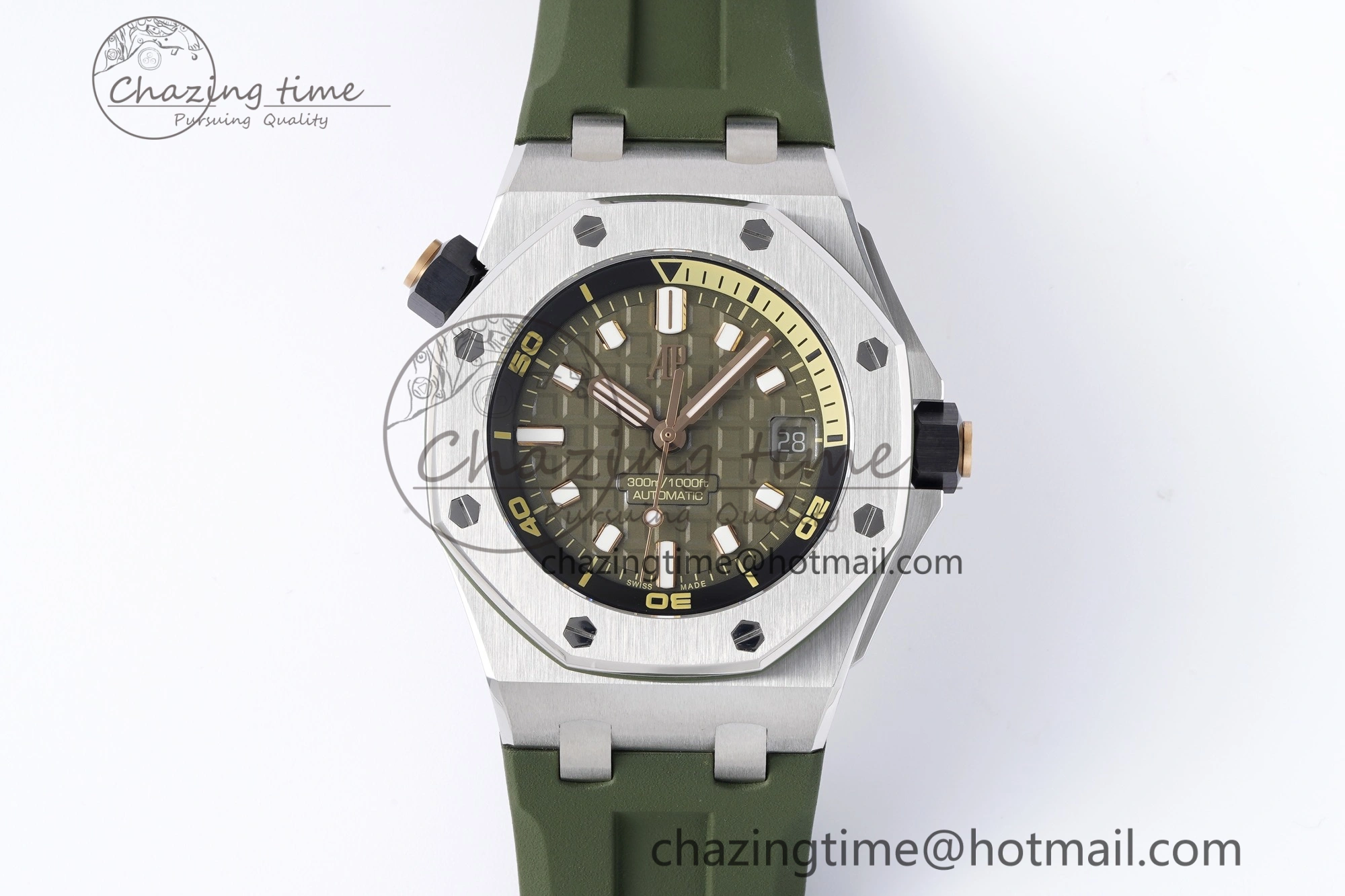 Royal Oak Offshore Diver 15720 SS ZF 1:1 Best Edition Green Dial on Green Rubber Strap A4308