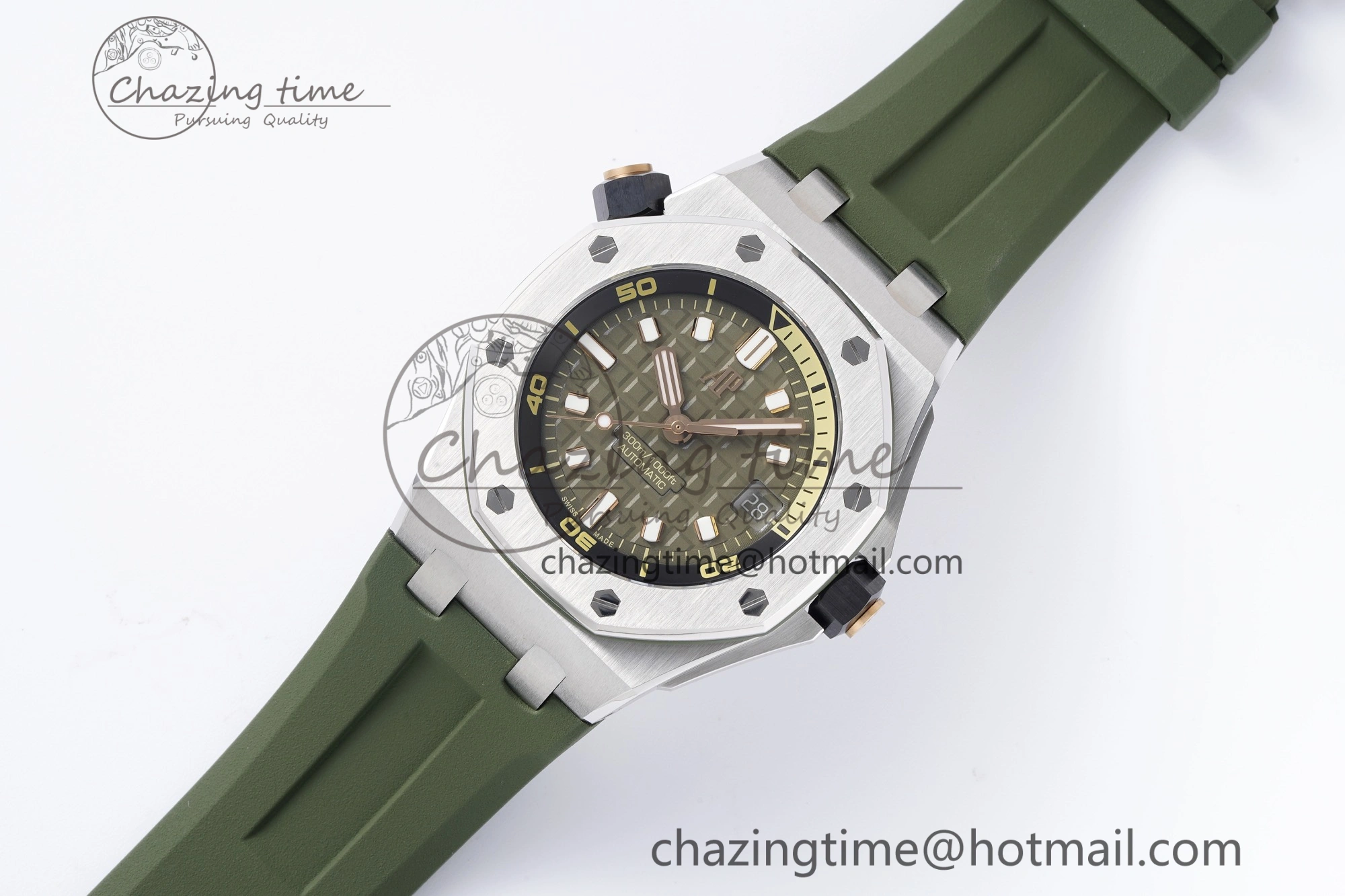 Royal Oak Offshore Diver 15720 SS ZF 1:1 Best Edition Green Dial on Green Rubber Strap A4308