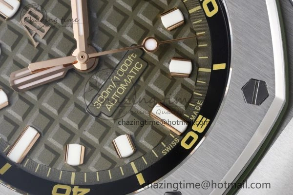 Royal Oak Offshore Diver 15720 SS ZF 1:1 Best Edition Green Dial on Green Rubber Strap A4308