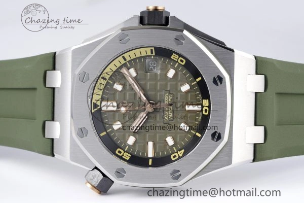 Royal Oak Offshore Diver 15720 SS ZF 1:1 Best Edition Green Dial on Green Rubber Strap A4308