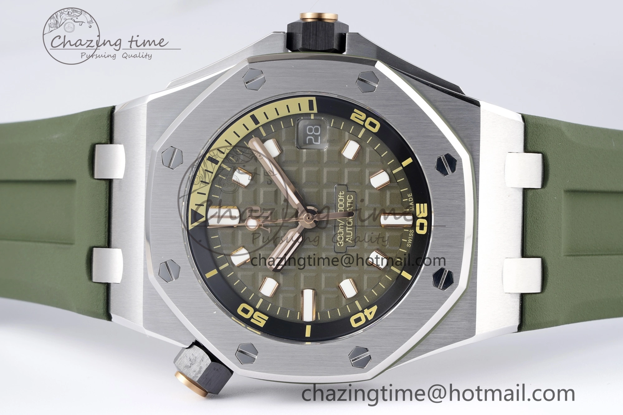 Royal Oak Offshore Diver 15720 SS ZF 1:1 Best Edition Green Dial on Green Rubber Strap A4308