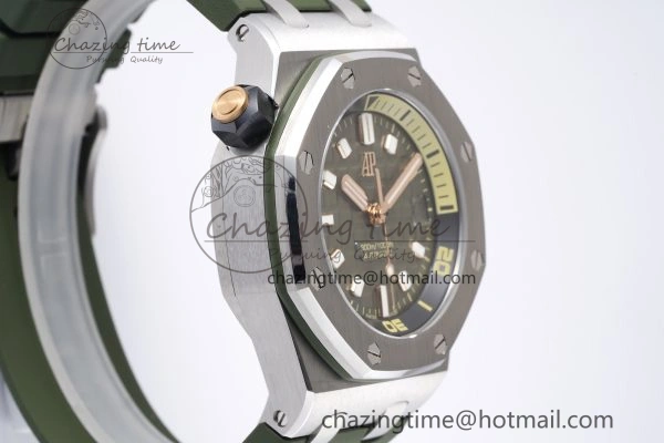 Royal Oak Offshore Diver 15720 SS ZF 1:1 Best Edition Green Dial on Green Rubber Strap A4308