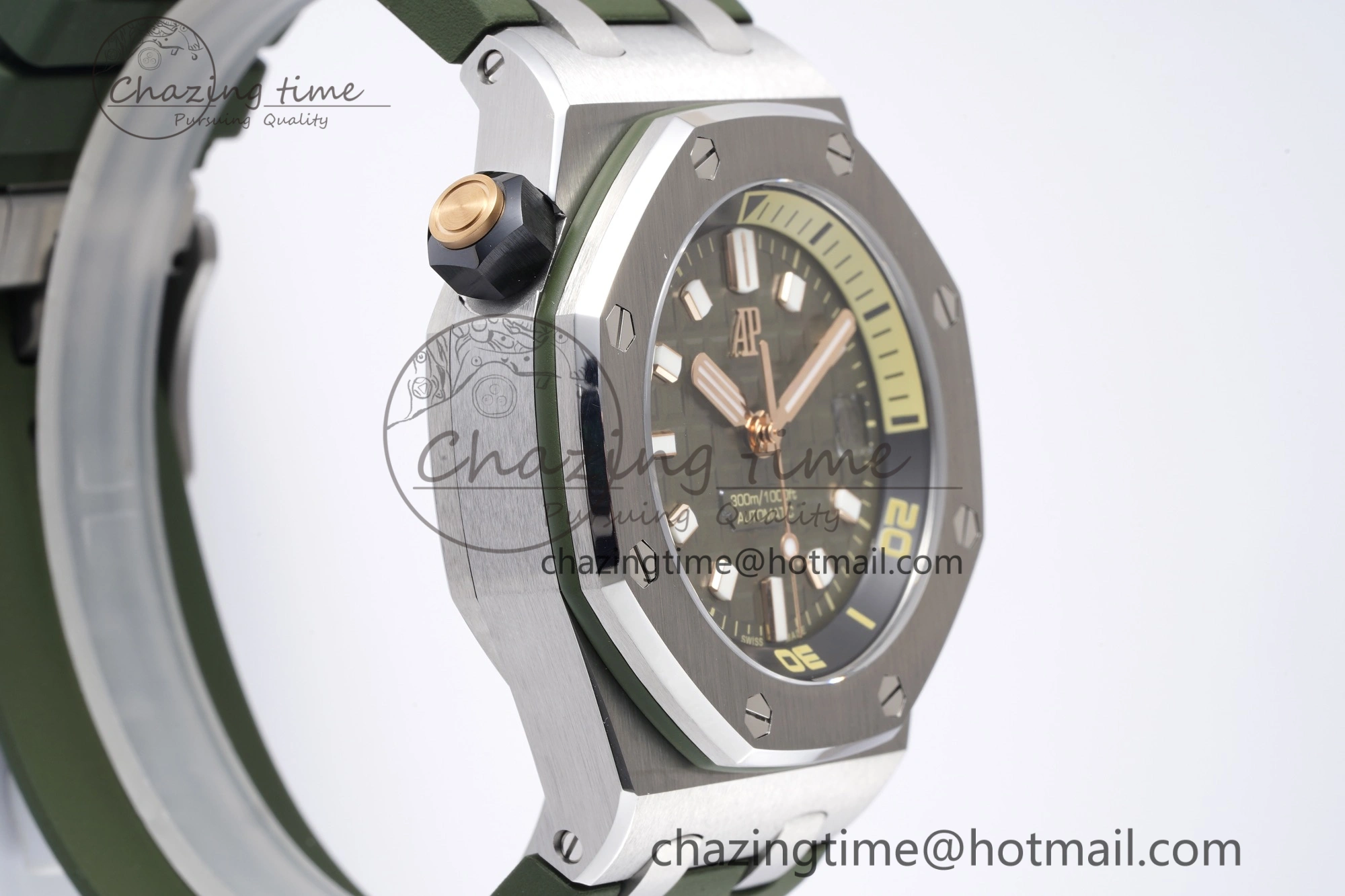 Royal Oak Offshore Diver 15720 SS ZF 1:1 Best Edition Green Dial on Green Rubber Strap A4308