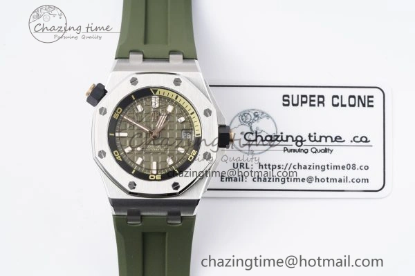 Royal Oak Offshore Diver 15720 SS ZF 1:1 Best Edition Green Dial on Green Rubber Strap A4308