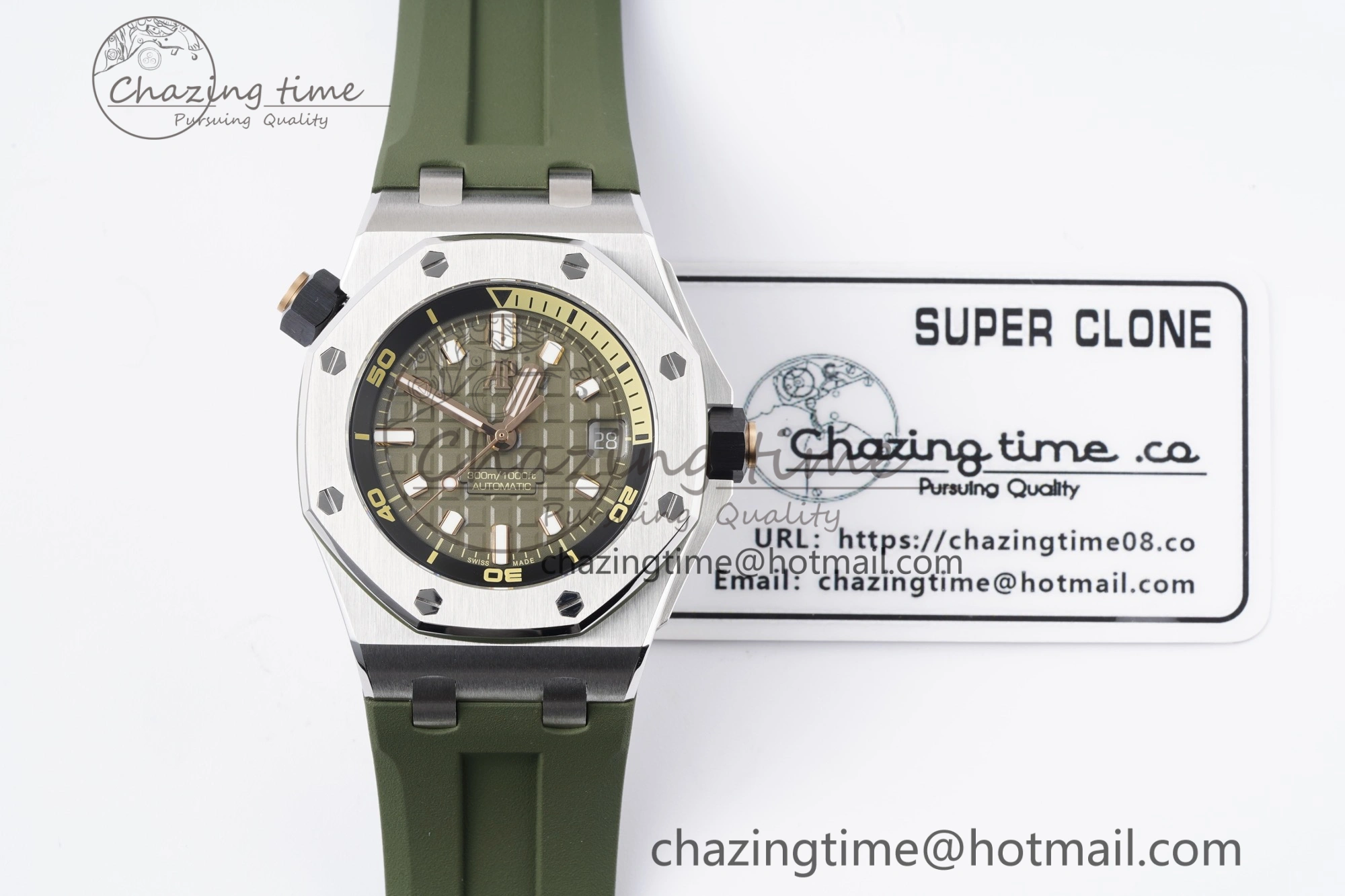 Royal Oak Offshore Diver 15720 SS ZF 1:1 Best Edition Green Dial on Green Rubber Strap A4308