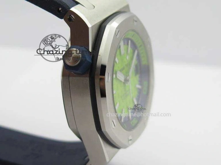 Royal Oak Offshore Diver 2017 Green 15710 JF 1:1 Best Edition On Blue Rubber Strap A3120 (Free XS Rubber Strap)