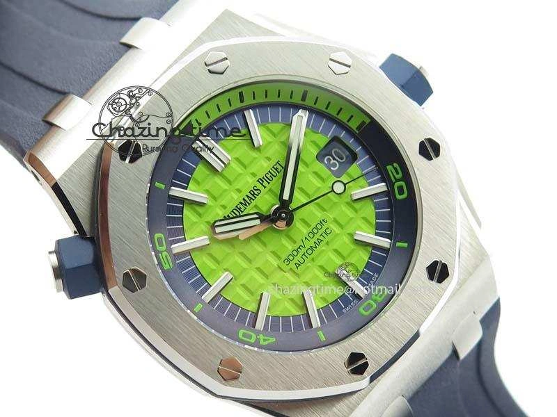 Royal Oak Offshore Diver 2017 Green 15710 JF 1:1 Best Edition On Blue Rubber Strap A3120 (Free XS Rubber Strap)