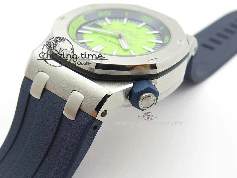 Royal Oak Offshore Diver 2017 Green 15710 JF 1:1 Best Edition On Blue Rubber Strap A3120 (Free XS Rubber Strap)