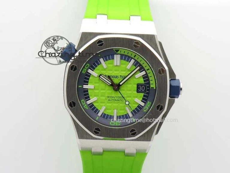 Royal Oak Offshore Diver 2017 Green 15710 JF 1:1 Best Edition On XS Rubber Strap A3120 (Free Rubber Strap)