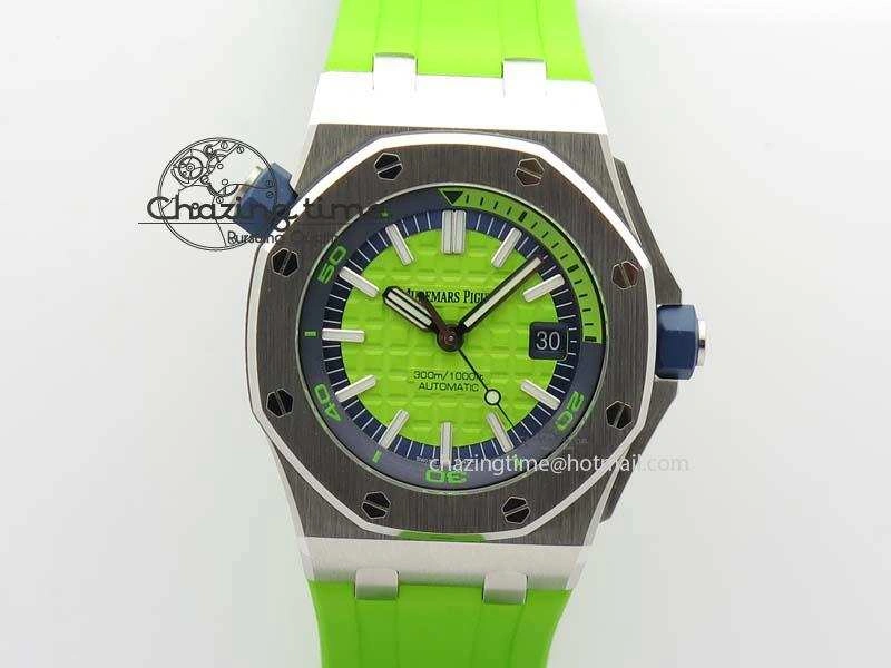 Royal Oak Offshore Diver 2017 Green 15710 JF 1:1 Best Edition On XS Rubber Strap A3120 (Free Rubber Strap)