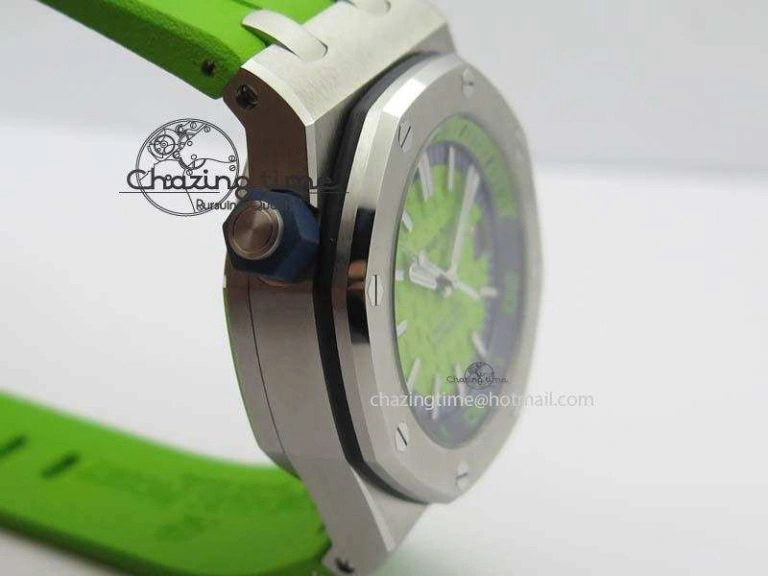 Royal Oak Offshore Diver 2017 Green 15710 JF 1:1 Best Edition On XS Rubber Strap A3120 (Free Rubber Strap)
