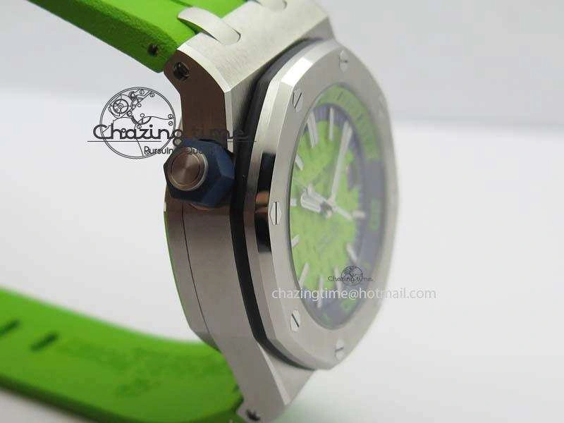 Royal Oak Offshore Diver 2017 Green 15710 JF 1:1 Best Edition On XS Rubber Strap A3120 (Free Rubber Strap)