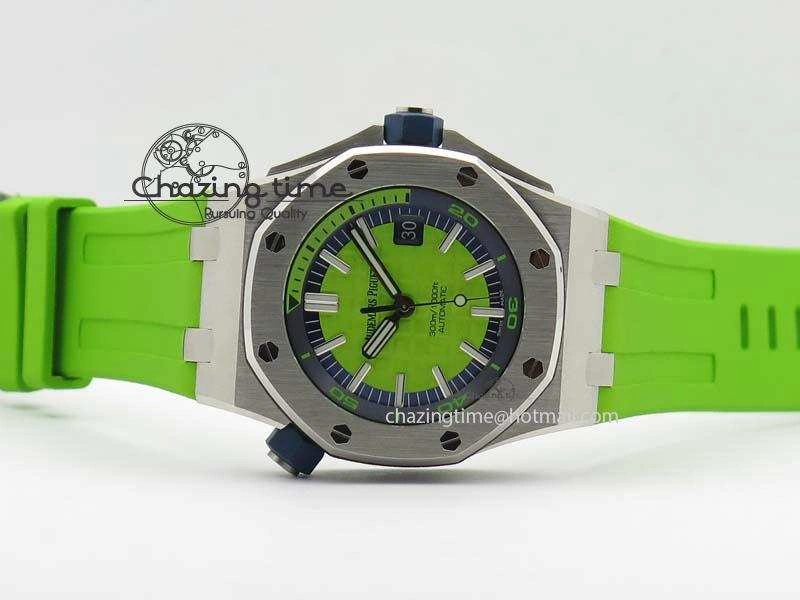 Royal Oak Offshore Diver 2017 Green 15710 JF 1:1 Best Edition On XS Rubber Strap A3120 (Free Rubber Strap)