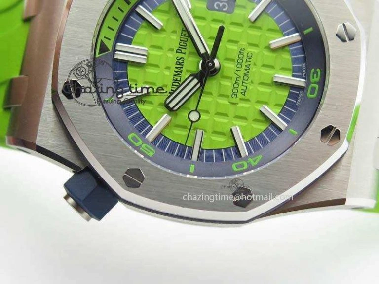 Royal Oak Offshore Diver 2017 Green 15710 JF 1:1 Best Edition On XS Rubber Strap A3120 (Free Rubber Strap)