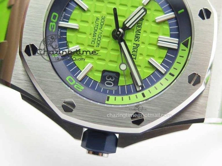 Royal Oak Offshore Diver 2017 Green 15710 JF 1:1 Best Edition On XS Rubber Strap A3120 (Free Rubber Strap)