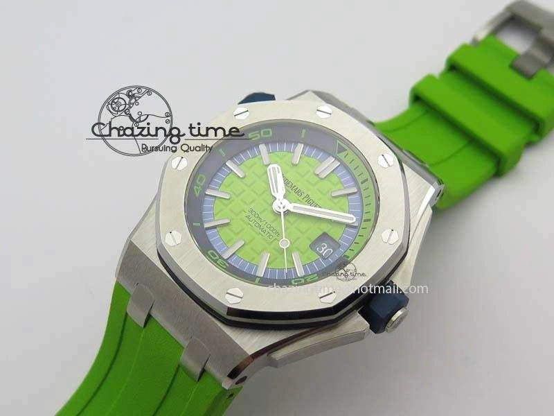 Royal Oak Offshore Diver 2017 Green 15710 JF 1:1 Best Edition On XS Rubber Strap A3120 (Free Rubber Strap)