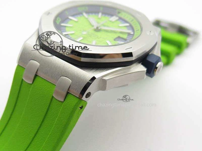 Royal Oak Offshore Diver 2017 Green 15710 JF 1:1 Best Edition On XS Rubber Strap A3120 (Free Rubber Strap)