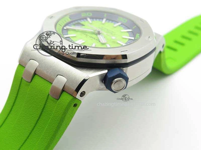 Royal Oak Offshore Diver 2017 Green 15710 JF 1:1 Best Edition On XS Rubber Strap A3120 (Free Rubber Strap)