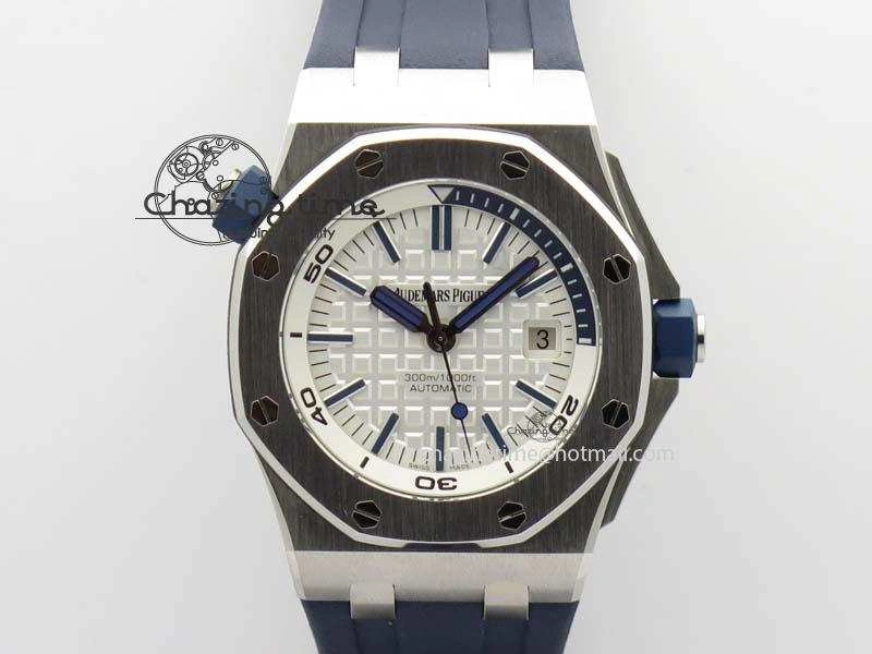 Royal Oak Offshore Diver 2017 White 15710 JF 1:1 Best Edition On Blue Rubber Strap A3120 (Free XS Rubber Strap)